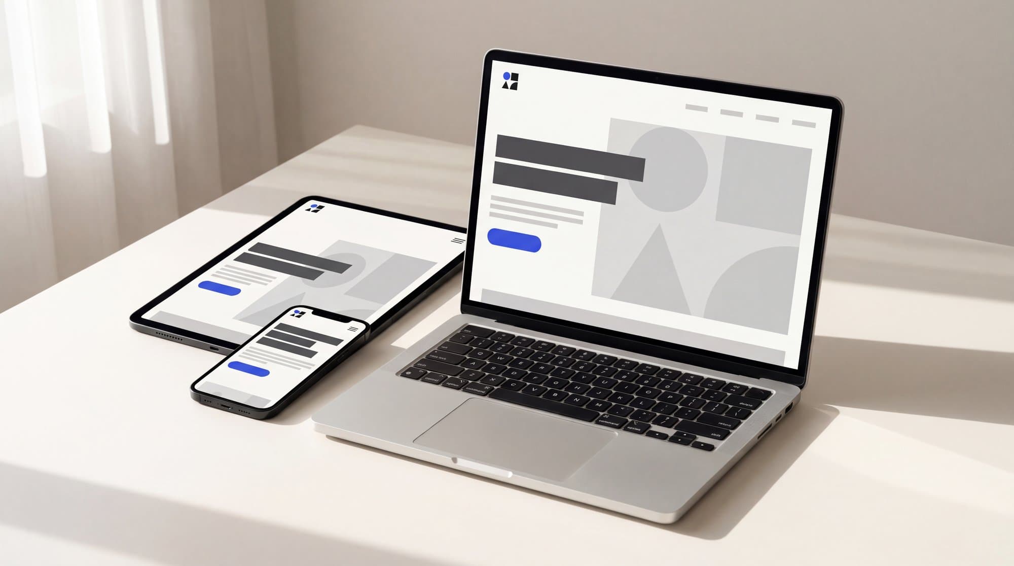 Vizualizim: një laptop, një tablet dhe një telefon që shfaqin të njëjtën web faqe